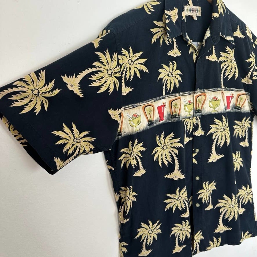 Vintage Hawaiian Shirt Cocktails tiki drinks Palm Trees Cotton Korea midcentury - Picture 3 of 7